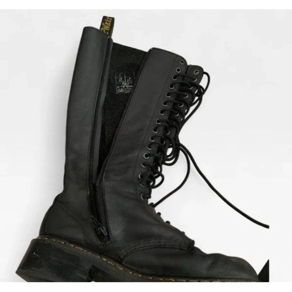 Dr Martens 1b60 Bex Pisa 20 Eye Black Knee High Boots *BROKEN ZIPPER* 8